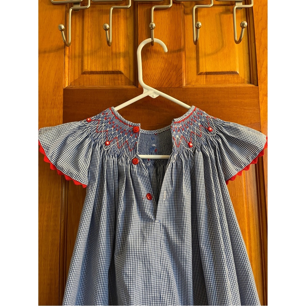 Blue Smocked Kids Dress Size 7 - Picture 3 of 4
